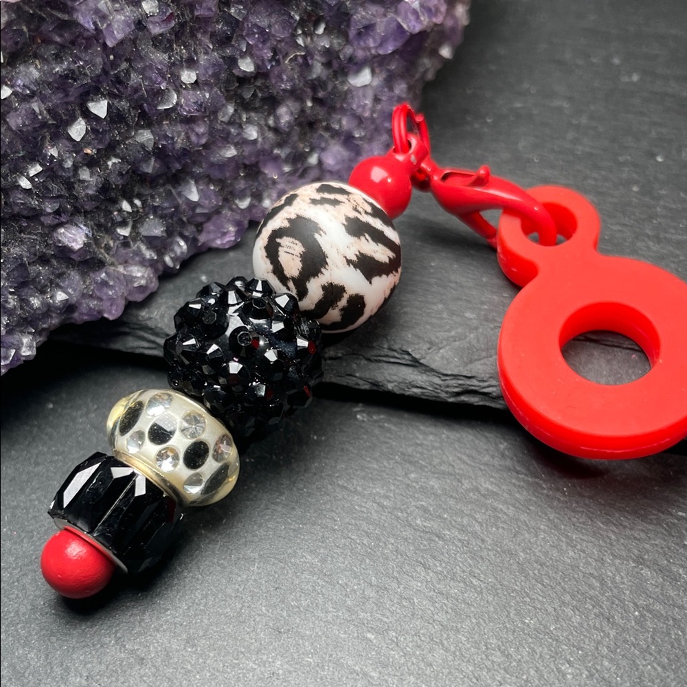 Beaded Straw Bling Charm in Red, Black & White For Large Cups Like Stanley Brand